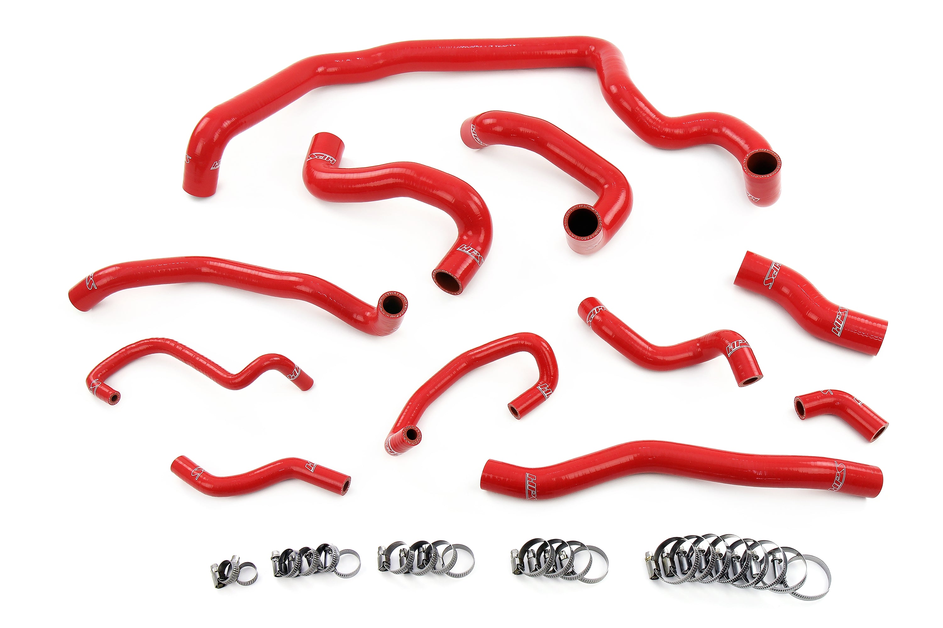 HPS Performance Hps Silicone Radiator, Heater, Water Pump, And Expansion Tank Coolant Hose Kit 57 1995 Red Red - 57-1995-RED