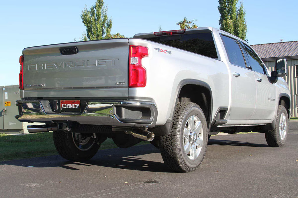 American Thunder Cat-Back Exhaust System Fits 2020-2026 GM 2500Hd/3500Hd With 6.6L Gas Engine, Crew Cab/Short Bed, Dual Out Rear/Dual Out Side, Polished Tips Aggressive To Moderate Sound - Flowmaster - 817933