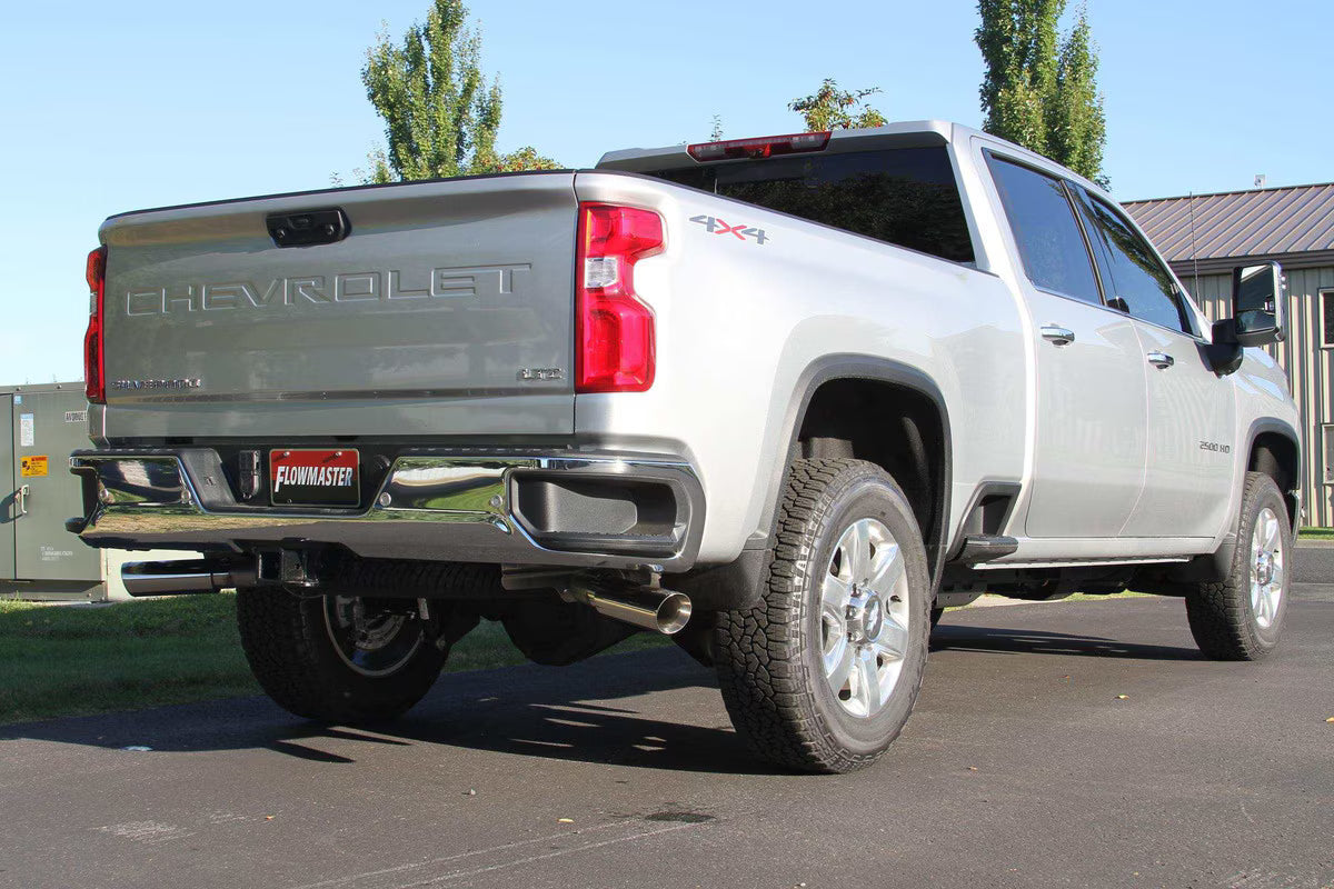 American Thunder Cat-Back Exhaust System Fits 2020-2026 GM 2500Hd/3500Hd With 6.6L Gas Engine, Crew Cab/Short Bed, Dual Out Rear/Dual Out Side, Polished Tips Aggressive To Moderate Sound - Flowmaster - 817933