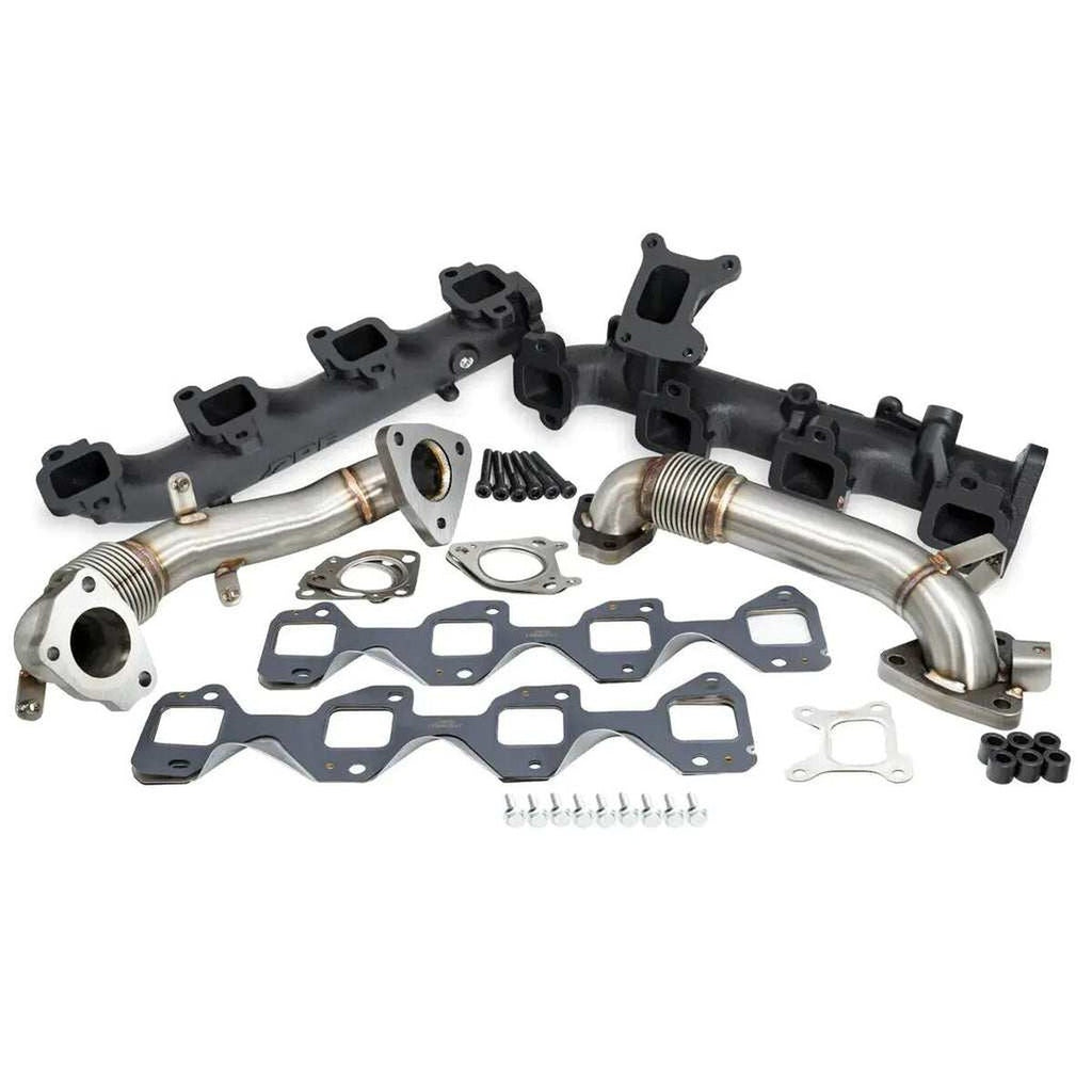 2017-2026 GM 6.6L Duramax High-Flow Exhaust Manifold and Up-Pipe Kit - Silver Ceramic Coating - Pacific Performance Engineering - 116112535