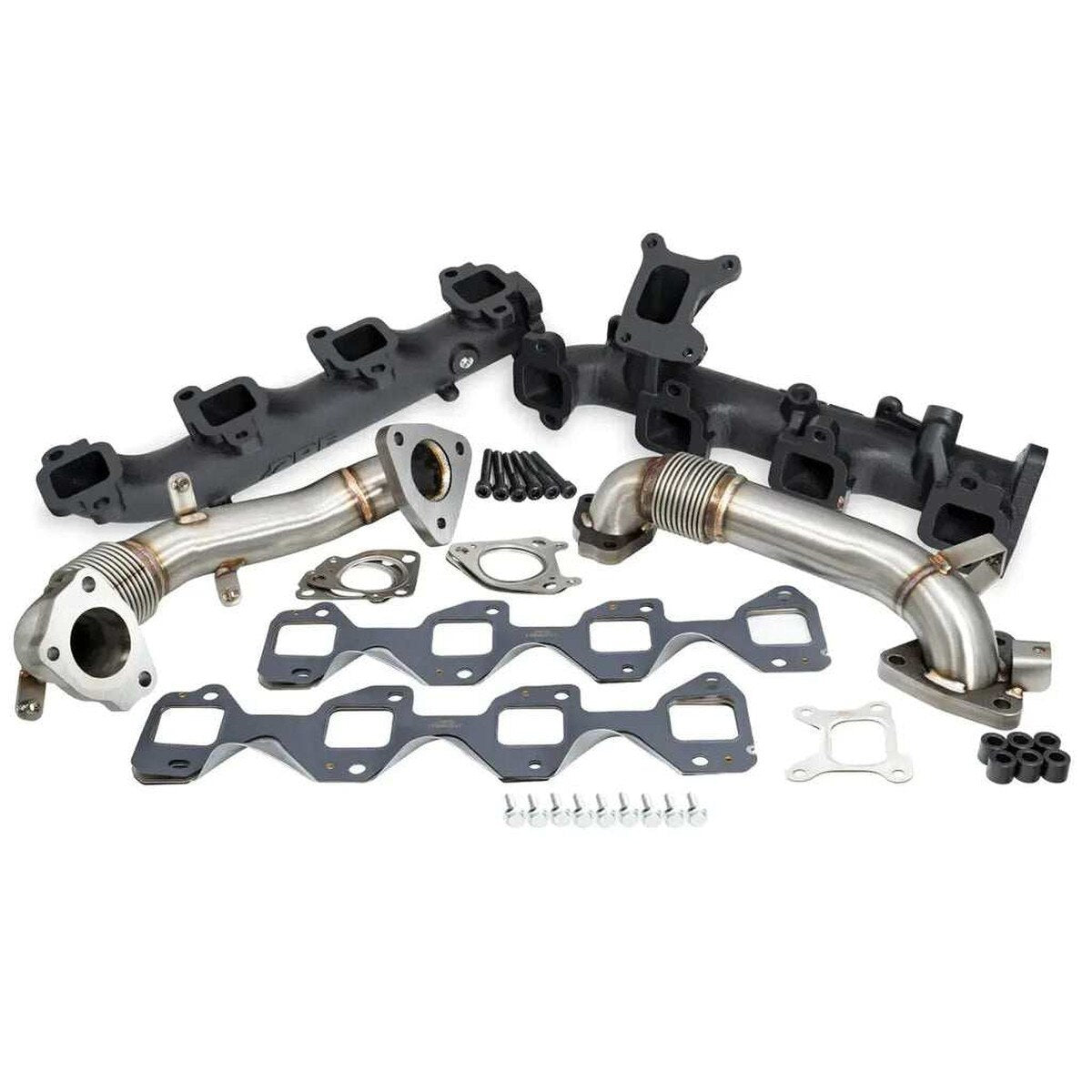 2017-2026 GM 6.6L Duramax High-Flow Exhaust Manifold and Up-Pipe Kit - Silver Ceramic Coating - Pacific Performance Engineering - 116112535